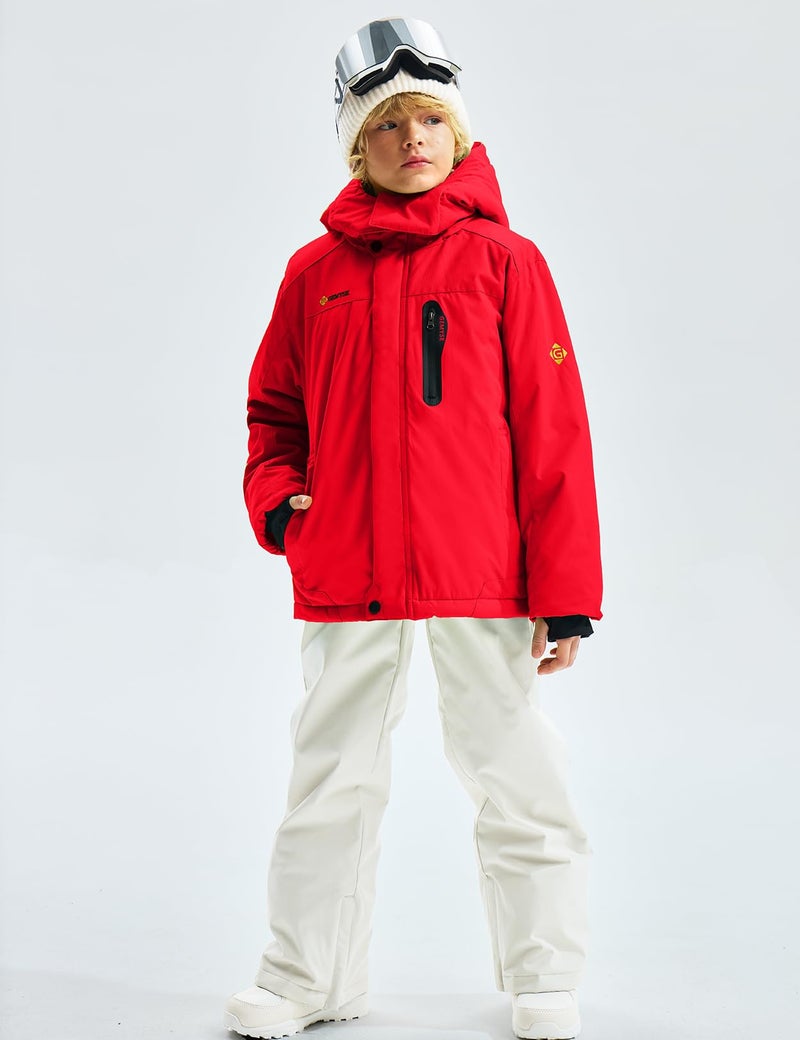 GEMYSE Boy's Waterproof Ski Snow Jacket Hooded Fleece Lined Windproof Winter Jacket (Red,10/12) - Image 4
